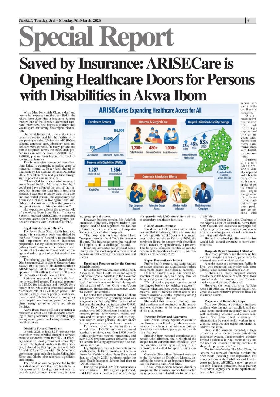 SAVED BY INSURANCE: ARISECare is Opening Healthcare Doors for Persons with Disabilities in Akwa Ibom