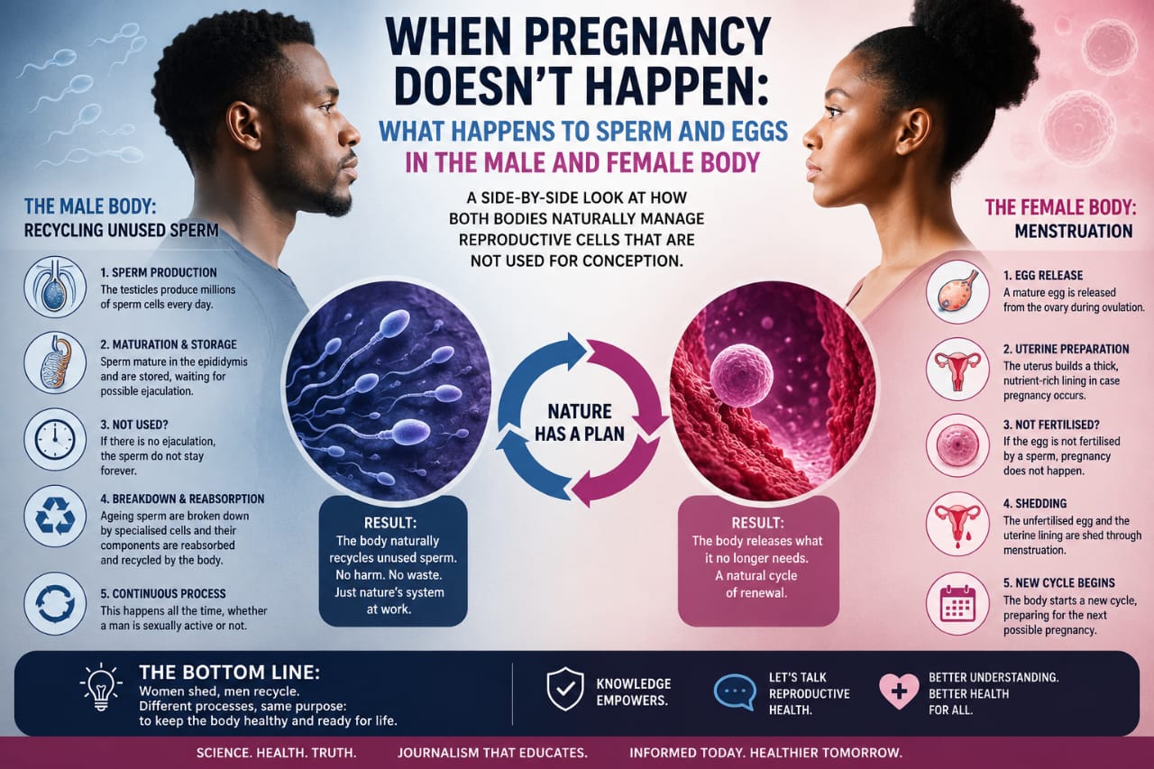 WHEN PREGNANCY DOESN’T HAPPEN:   Menstruation in Women, the Hidden Recycling of Sperm in Men