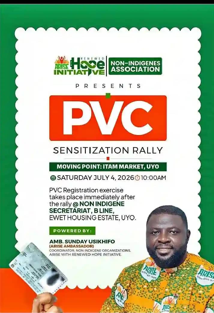 𝐀’𝐈𝐛𝐨𝐦 𝐍𝐨𝐧-𝐢𝐧𝐝𝐢𝐠𝐞𝐧𝐞𝐬 𝐓𝐨 𝐋𝐚𝐮𝐧𝐜𝐡 𝐏𝐕𝐂 𝐒𝐞𝐧𝐬𝐢𝐭𝐢𝐳𝐚𝐭𝐢𝐨𝐧 𝐑𝐚𝐥𝐥𝐲, 𝐌𝐨𝐛𝐢𝐥𝐢𝐬𝐞 𝐒𝐮𝐩𝐩𝐨𝐫𝐭 𝐟𝐨𝐫 𝐓𝐢𝐧𝐮𝐛𝐮, 𝐀𝐤𝐩𝐚𝐛𝐢𝐨, 𝐄𝐧𝐨 𝐀𝐡𝐞𝐚𝐝 𝐨𝐟 𝟐𝟎𝟐𝟕 𝐏𝐨𝐥𝐥𝐬